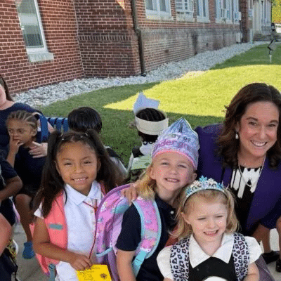 Delaware Education Secretary of Education Cindy Marten welcomes Woodbridge School District students as they go back to school on Sept. 3, 2025